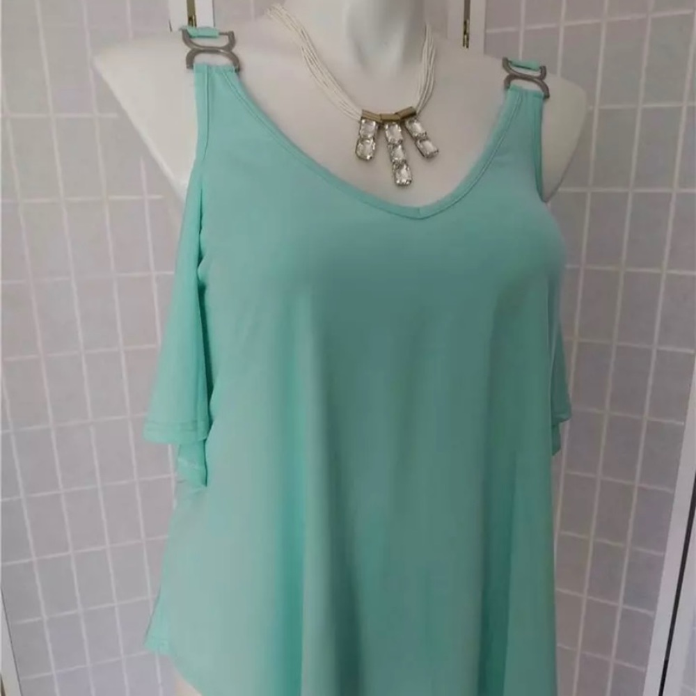 New Rose Gal Large (14)Teal Green Cold Shoulder Sexy Blouse.